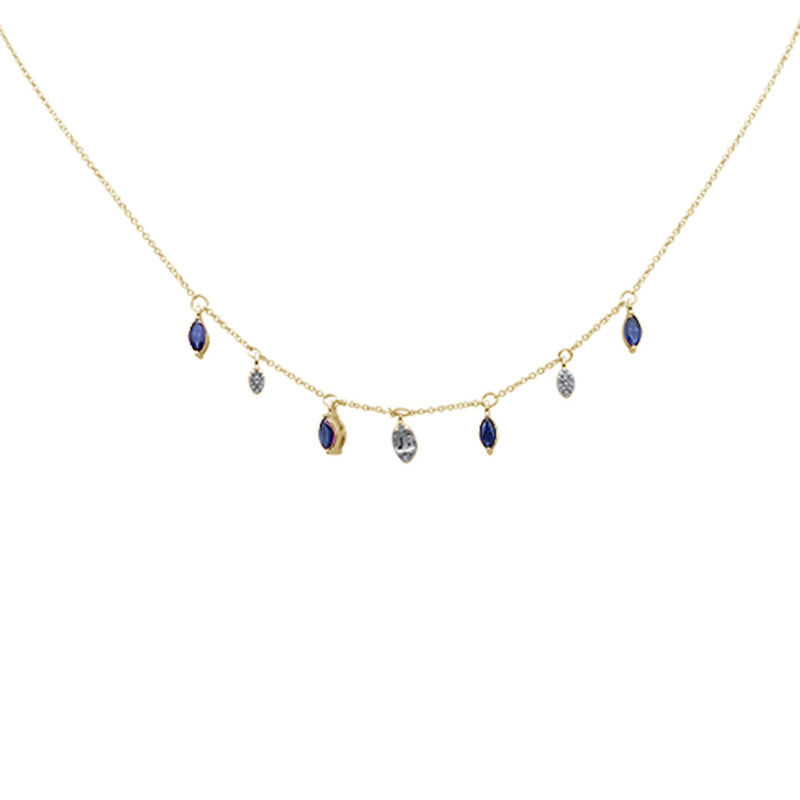 DIAMOND CLOSEOUT!  .92ct G SI 14K Yellow Gold Diamond & Blue Sapphire Gemstone Pendant Necklace 16+2" EXT Long
