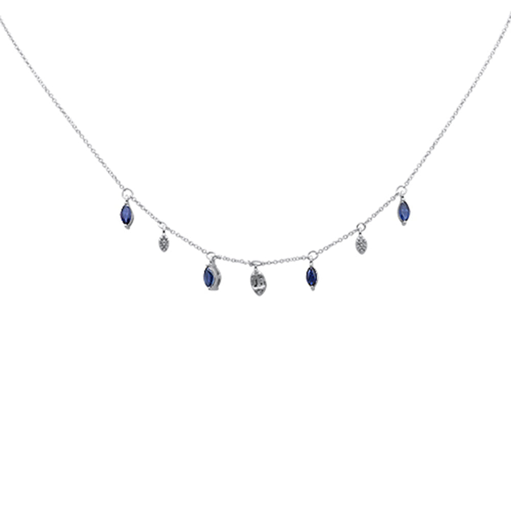 DIAMOND CLOSEOUT!  .93ct G SI 14K White Gold Diamond & Blue Sapphire Gemstone Pendant Necklace 16+2" EXT Long
