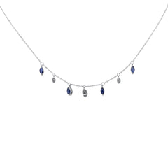 DIAMOND CLOSEOUT!  .93ct G SI 14K White Gold Diamond & Blue Sapphire Gemstone Pendant Necklace 16+2" EXT Long