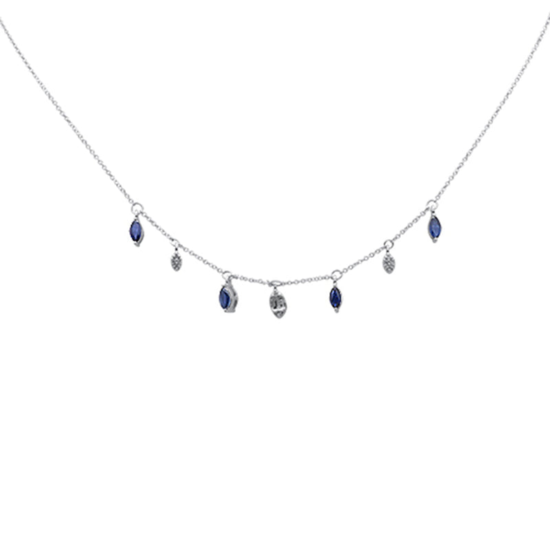 DIAMOND CLOSEOUT!  .93ct G SI 14K White Gold Diamond & Blue Sapphire Gemstone Pendant Necklace 16+2" EXT Long