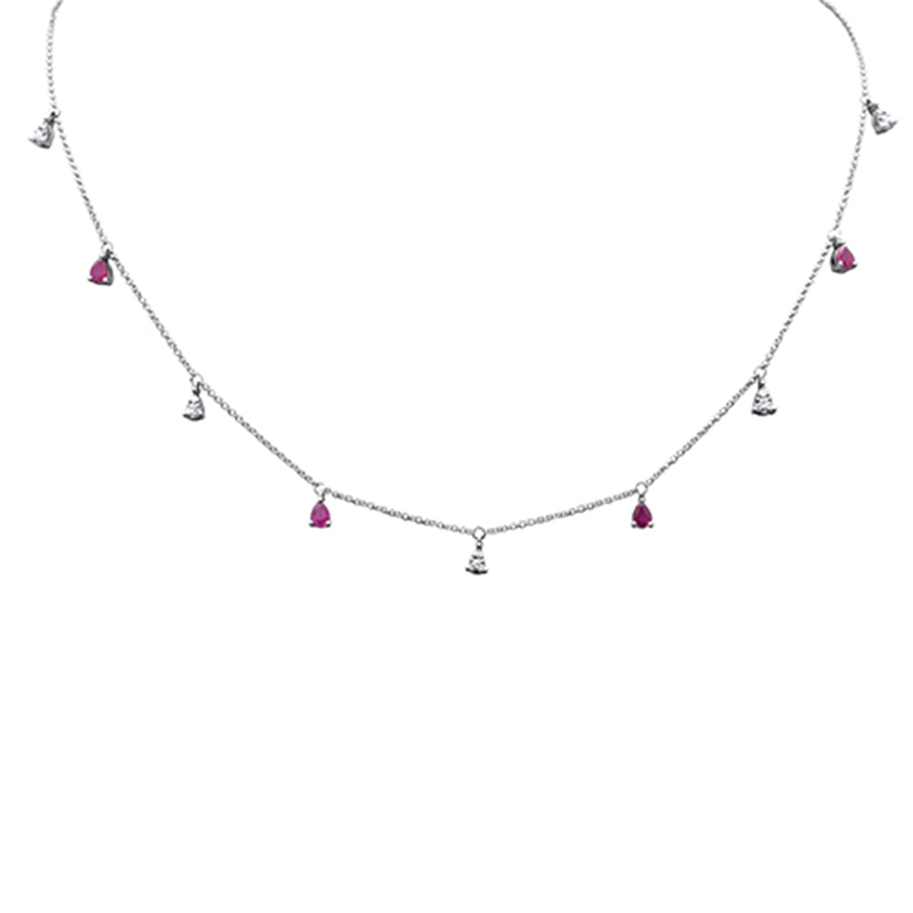 SPECIAL!1.06ct G SI 14K White Gold Diamond & Ruby Gemstones Pendant Necklace 16+2" Ext Long