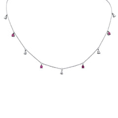 SPECIAL!1.06ct G SI 14K White Gold Diamond & Ruby Gemstones Pendant Necklace 16+2" Ext Long