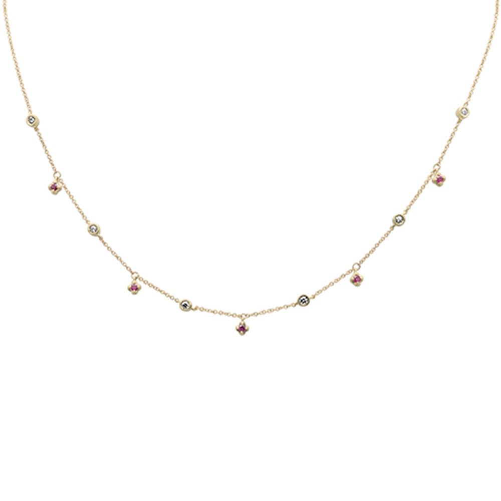 SPECIAL!.37ct G SI 14K Yellow Gold Diamond & Ruby Gemstone Pendant Necklace 16+2" EXT Long