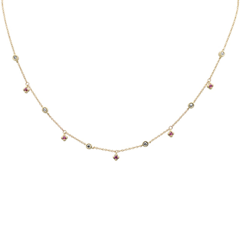 SPECIAL!.37ct G SI 14K Yellow Gold Diamond & Ruby Gemstone Pendant Necklace 16+2" EXT Long
