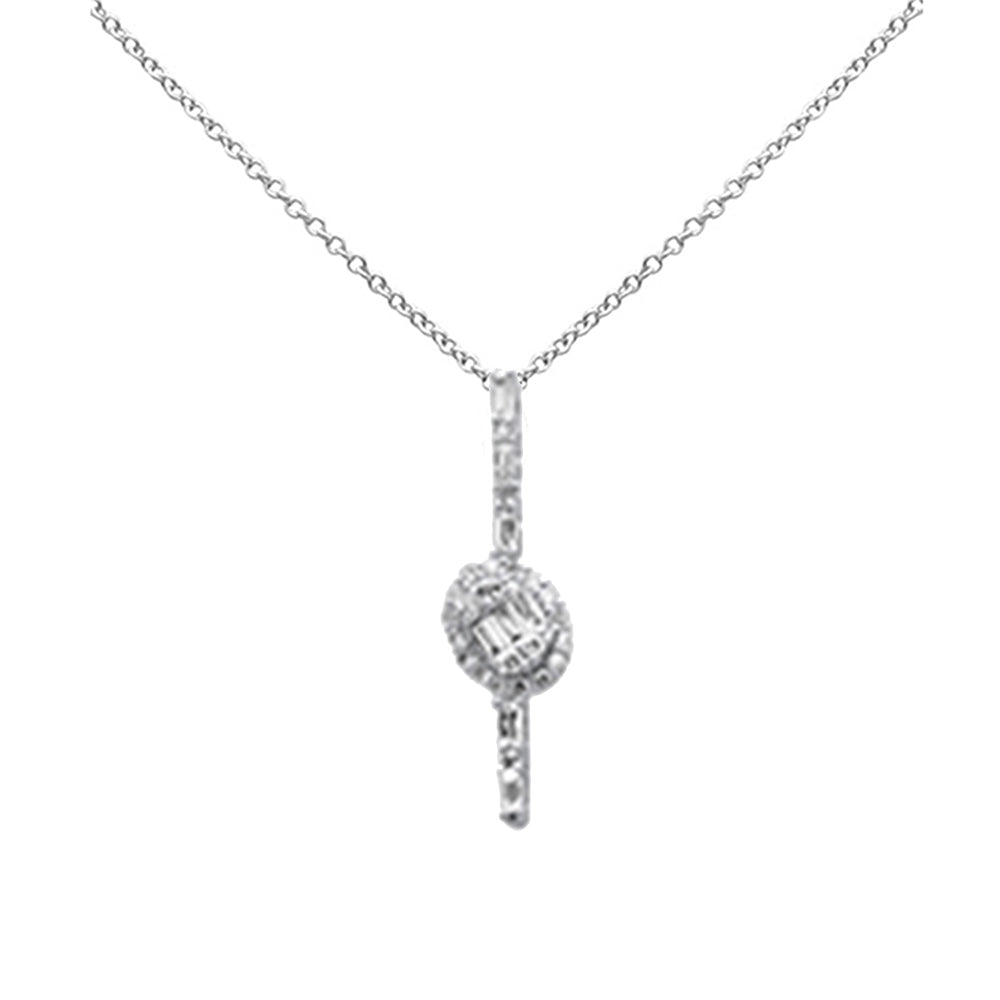 SPECIAL!.40ct G SI 14K White Gold Round & Baguette Diamond Pendant Necklace 18" Long
