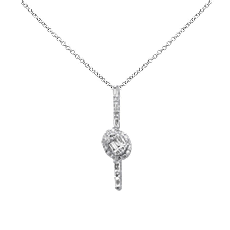 SPECIAL!.40ct G SI 14K White Gold Round & Baguette Diamond Pendant Necklace 18" Long