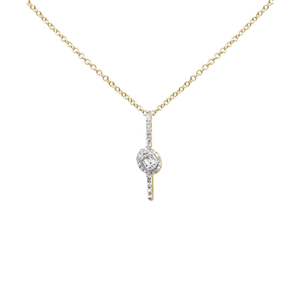 SPECIAL!.39ct G SI 14K Yellow Gold Round & Baguette Diamond Pendant Necklace 18" Long