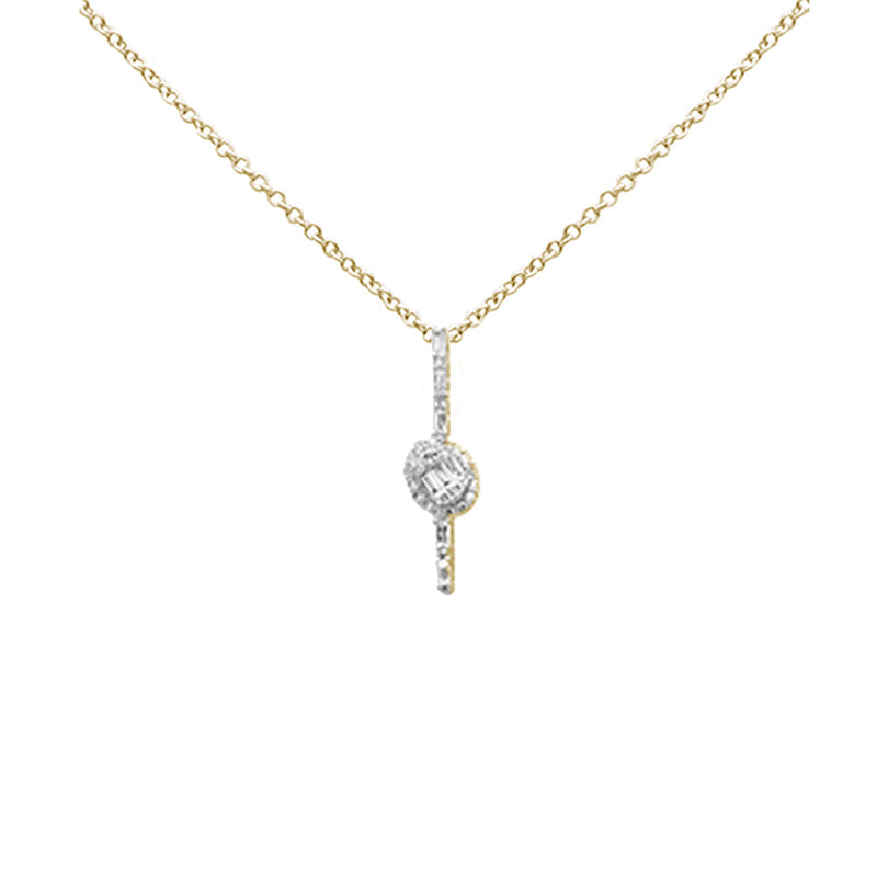 SPECIAL!.39ct G SI 14K Yellow Gold Round & Baguette Diamond Pendant Necklace 18" Long
