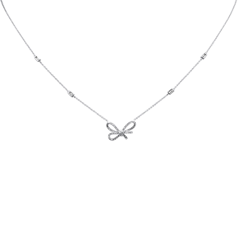 SPECIAL!.35ct G SI 14K White Gold Diamond Ribbon Style Pendant Necklace 18" Long