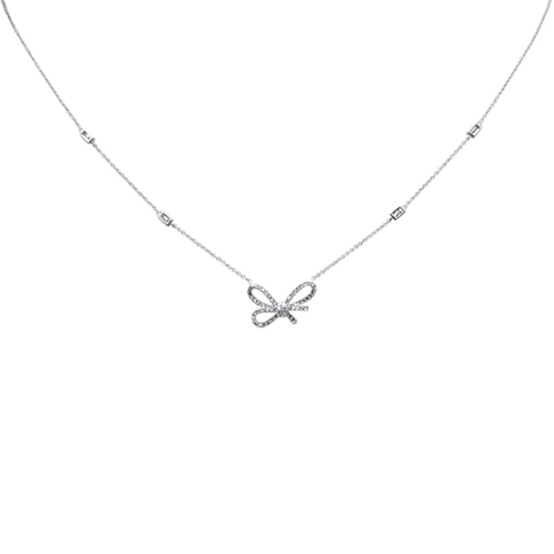 SPECIAL!.35ct G SI 14K White Gold Diamond Ribbon Style Pendant Necklace 18" Long