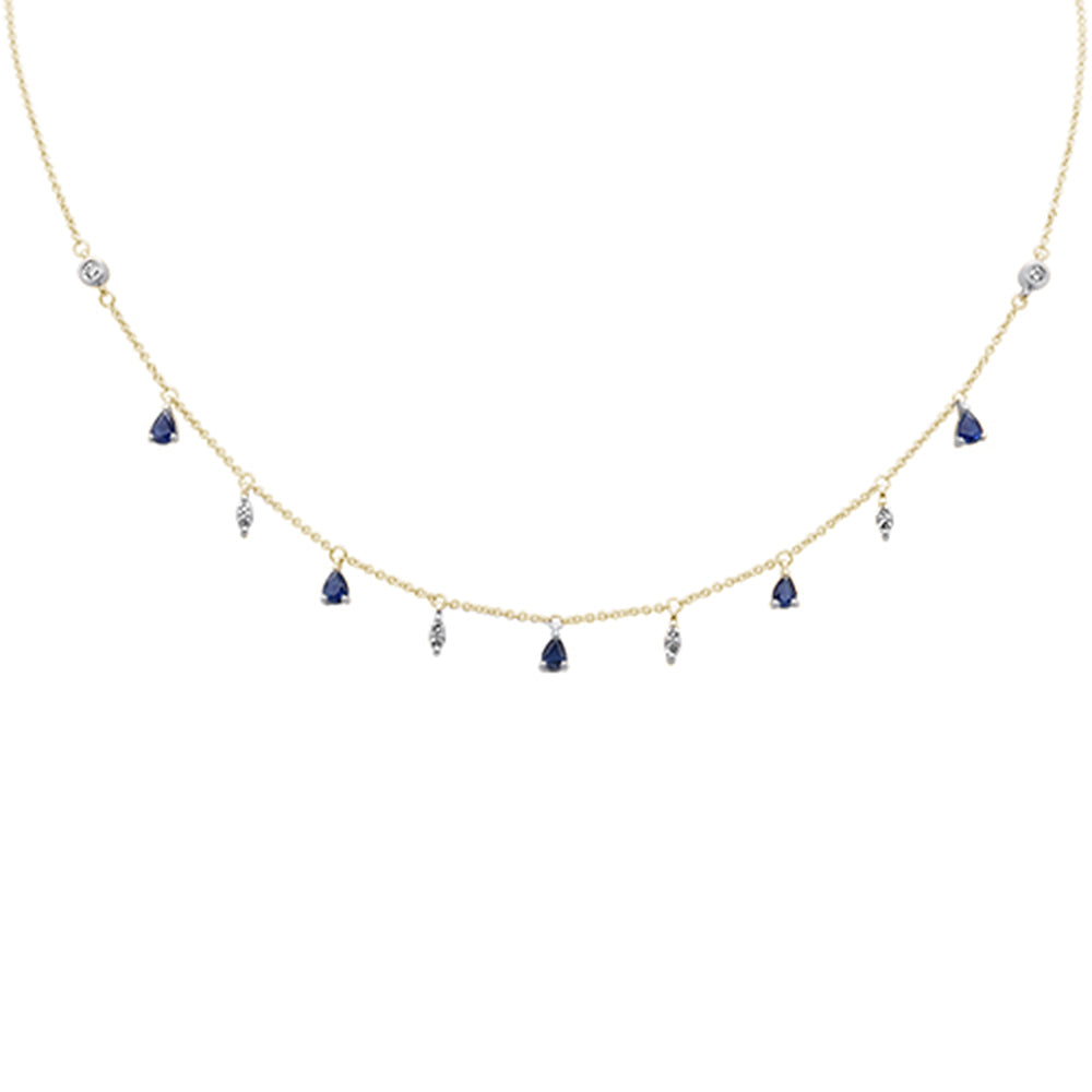 SPECIAL!1.33ct G SI 14K Yellow Gold Diamond & Blue Sapphire Gemstone Pendant Necklace 16+2" Long