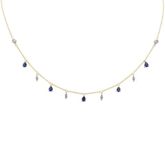 SPECIAL!1.33ct G SI 14K Yellow Gold Diamond & Blue Sapphire Gemstone Pendant Necklace 16+2" Long