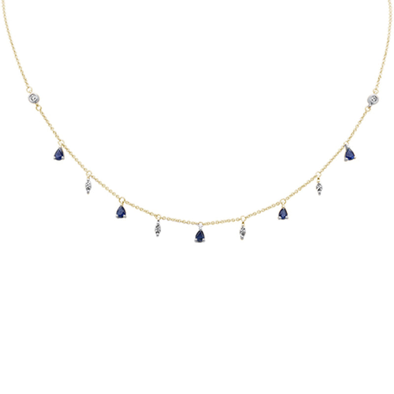 SPECIAL!1.33ct G SI 14K Yellow Gold Diamond & Blue Sapphire Gemstone Pendant Necklace 16+2" Long