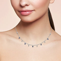 SPECIAL!1.01ct G SI 14K White Gold Diamond & Blue Sapphire Gemstone Pendant Necklace 16+2" Long