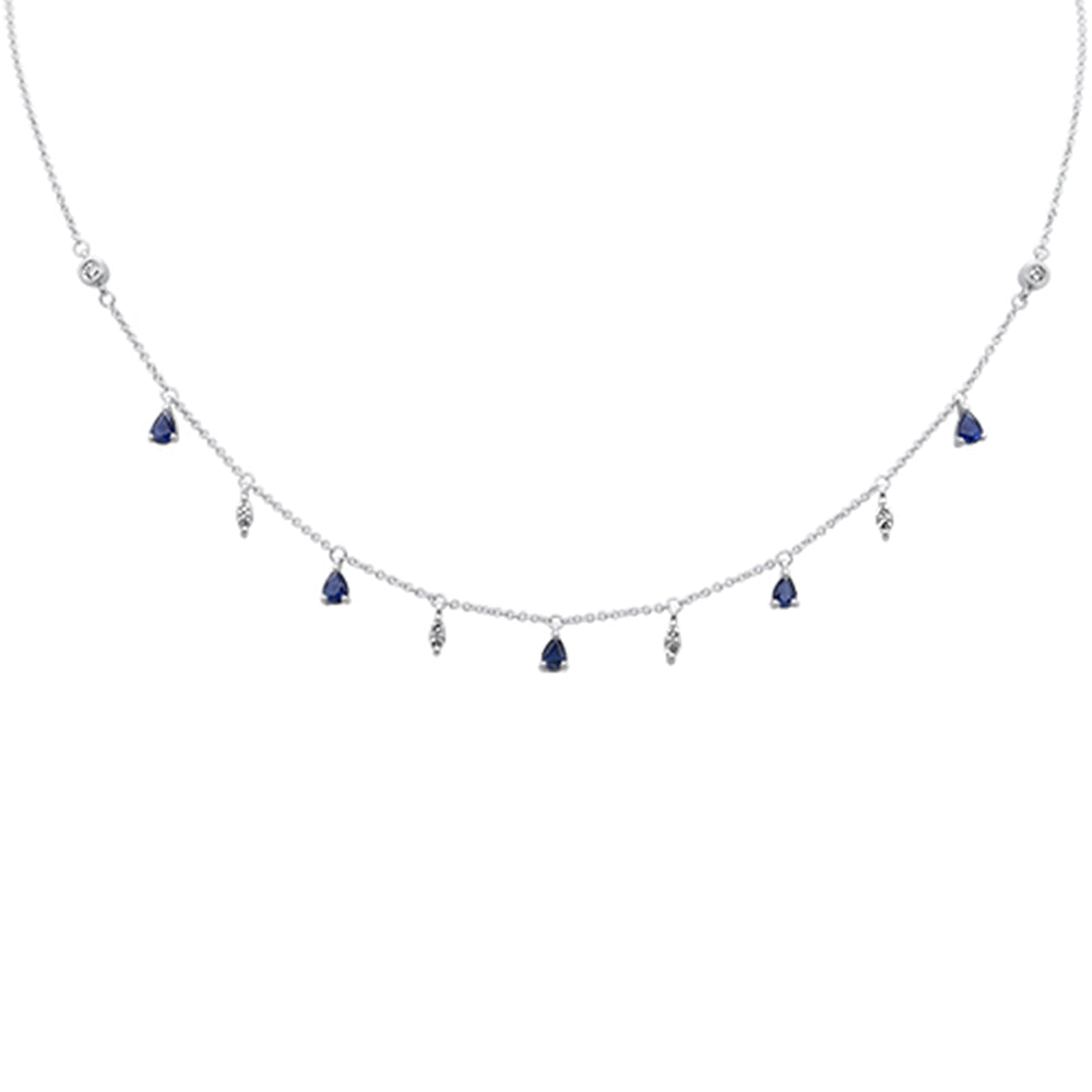 SPECIAL!1.01ct G SI 14K White Gold Diamond & Blue Sapphire Gemstone Pendant Necklace 16+2" Long