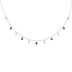 SPECIAL!1.01ct G SI 14K White Gold Diamond & Blue Sapphire Gemstone Pendant Necklace 16+2" Long