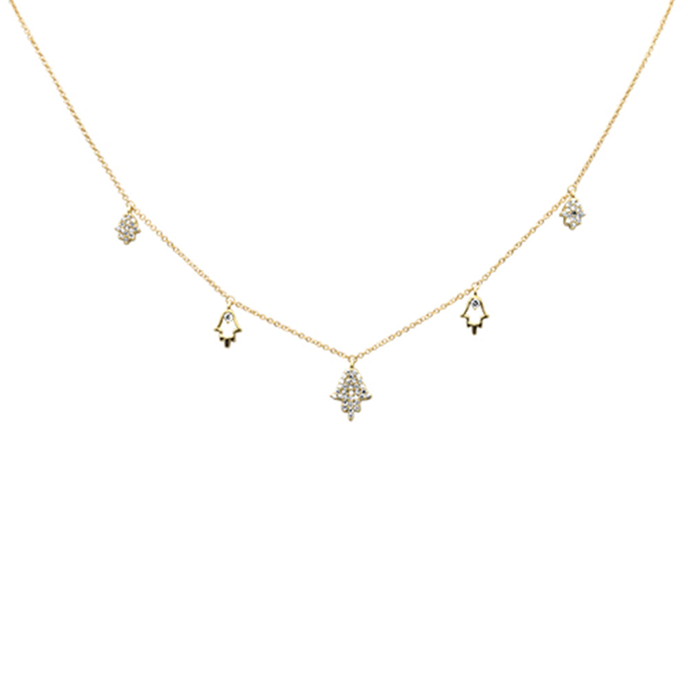 SPECIAL!.27ct G SI 14K Yellow Gold Diamond Hamsa Pendant Necklace 16+2" Long