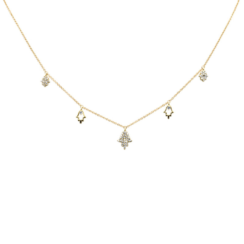 SPECIAL!.27ct G SI 14K Yellow Gold Diamond Hamsa Pendant Necklace 16+2" Long