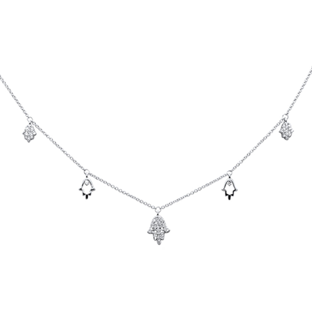 SPECIAL!.25ct G SI 14K White Gold Diamond Hamsa Pendant Necklace 16+2" Ext Long
