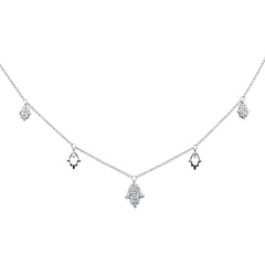 SPECIAL!.25ct G SI 14K White Gold Diamond Hamsa Pendant Necklace 16+2" Ext Long