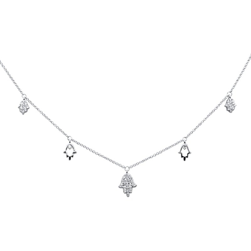 SPECIAL!.25ct G SI 14K White Gold Diamond Hamsa Pendant Necklace 16+2" Ext Long