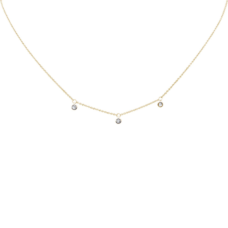 SPECIAL! .08ct G SI 14K Yellow Gold Diamond 3 Stone Pendant Necklace 16+2" Long