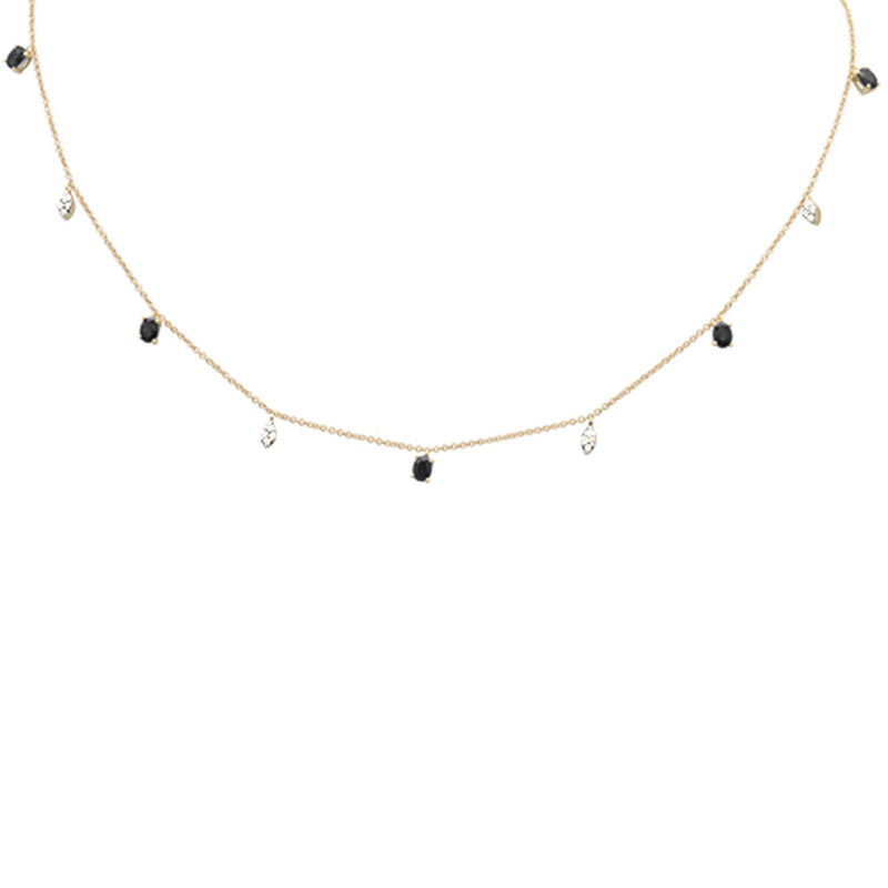 SPECIAL!1.21ct G SI 14K Yellow Gold Diamond & Blue Sapphire Gemstone Pendant Necklace 16+2" Long