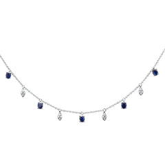 SPECIAL! 1.19ct G SI 14K White Gold Diamond & Blue Sapphire Pendant Necklace 16" +2" EXT