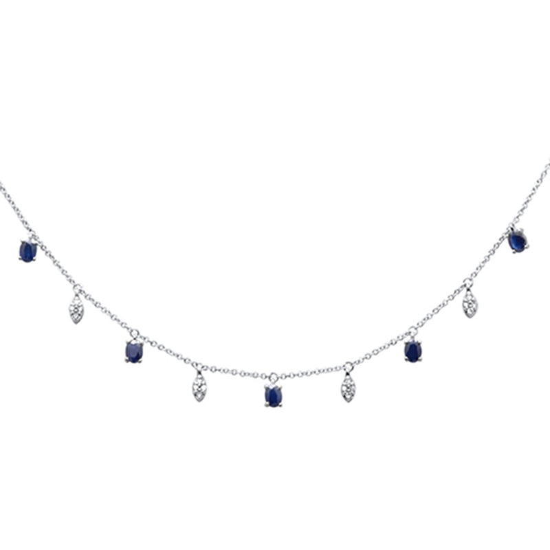 SPECIAL! 1.19ct G SI 14K White Gold Diamond & Blue Sapphire Pendant Necklace 16" +2" EXT