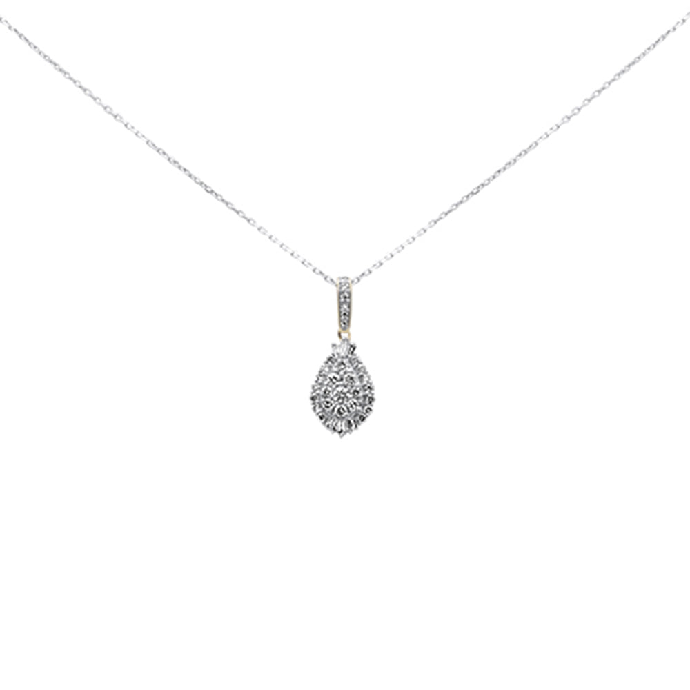 SPECIAL!.50ct G SI 14K Yellow Gold Pear Shaped Round & Baguette Diamond Pendant Necklace 18" Long