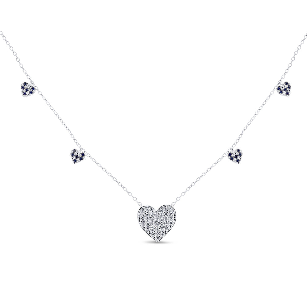 SPECIAL!.44ct G SI 14K White Gold Diamond & Blue Sapphire Gemstone Pendant Necklace 16+2" Long