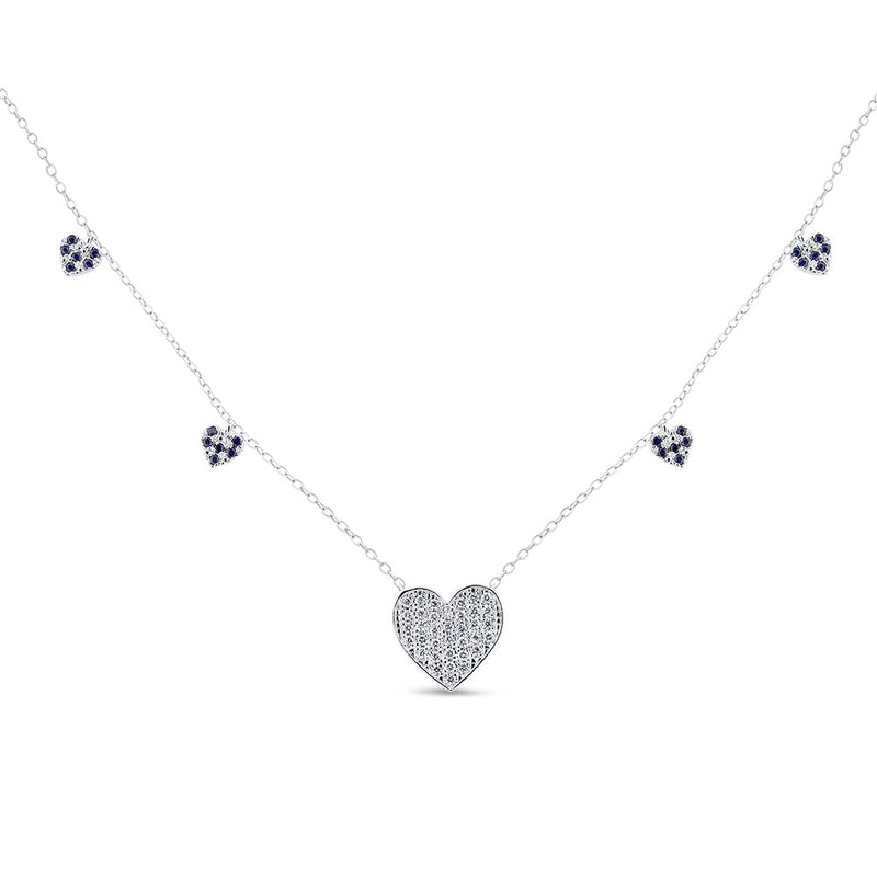 SPECIAL!.44ct G SI 14K White Gold Diamond & Blue Sapphire Gemstone Pendant Necklace 16+2" Long
