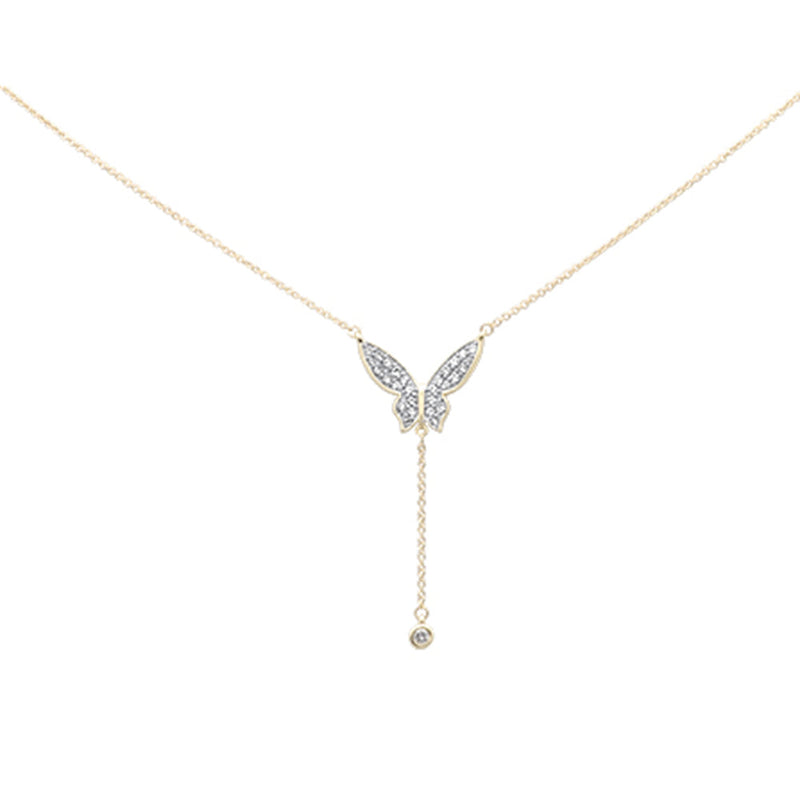 SPECIAL!.33ct G SI 14K Yellow Gold Diamond Butterfly Pendant Necklace 18" Long