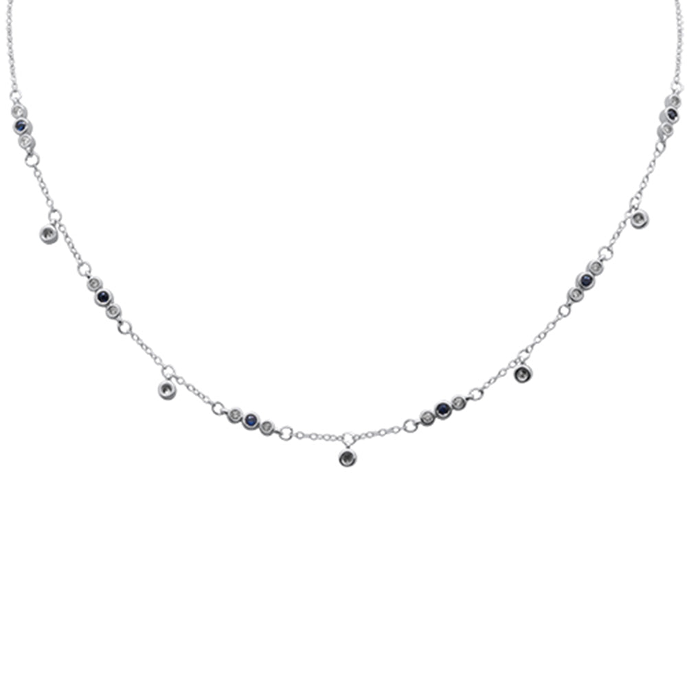 SPECIAL!.63ct G SI 14K White Gold Diamond & Blue Sapphire Gemstone Pendant Necklace 16+2" Long