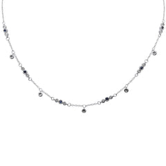 SPECIAL!.63ct G SI 14K White Gold Diamond & Blue Sapphire Gemstone Pendant Necklace 16+2" Long