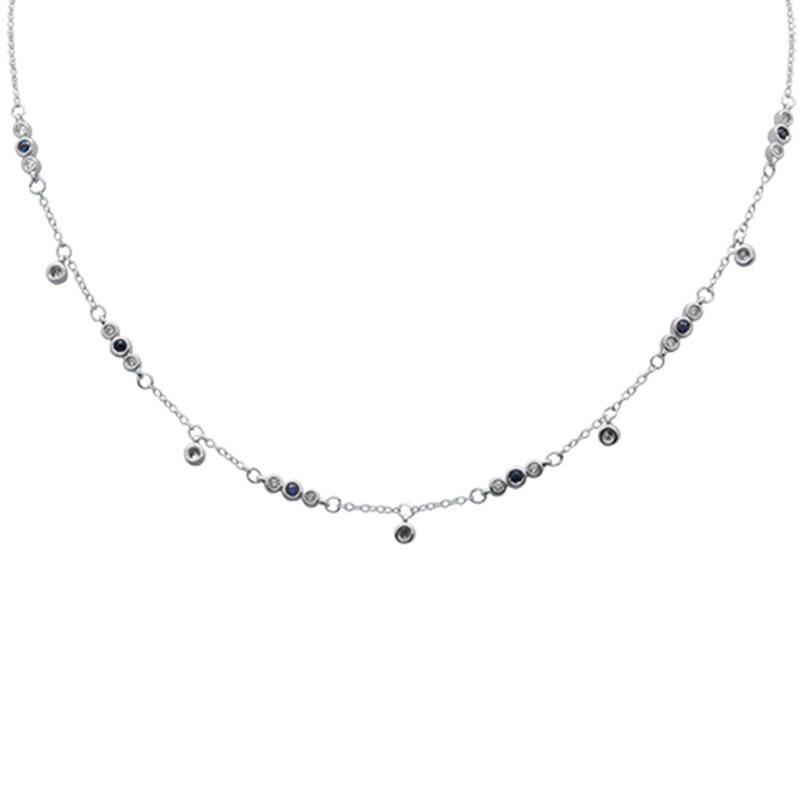 SPECIAL!.63ct G SI 14K White Gold Diamond & Blue Sapphire Gemstone Pendant Necklace 16+2" Long
