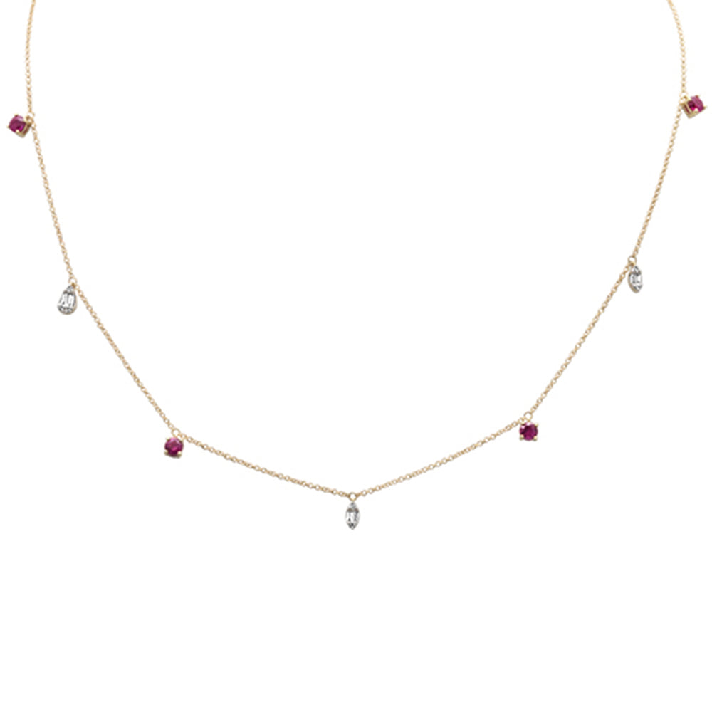 SPECIAL!1.22ct G SI 14K Yellow Gold Diamond & Ruby Gemstone Pendant Necklace 16+2" Long