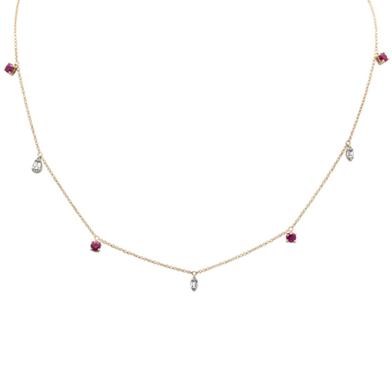 SPECIAL!1.22ct G SI 14K Yellow Gold Diamond & Ruby Gemstone Pendant Necklace 16+2" Long