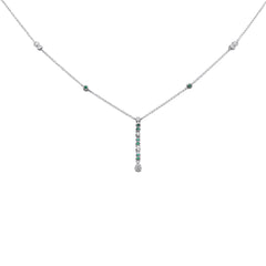 SPECIAL!.22ct G SI 14K White Gold Diamond & Emerald Gemstone Pendant Necklace 16+2" Long