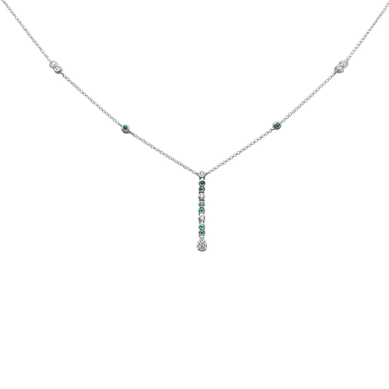 SPECIAL!.22ct G SI 14K White Gold Diamond & Emerald Gemstone Pendant Necklace 16+2" Long