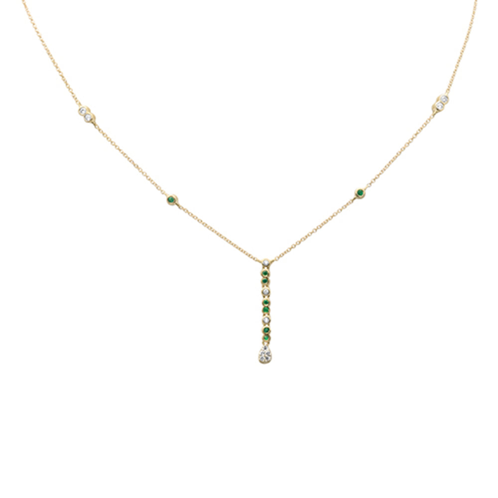 SPECIAL! .23ct G SI 14K Yellow Gold Diamond Emerald Gemstone Dangling Pendant Necklace 16" + 2" EXT