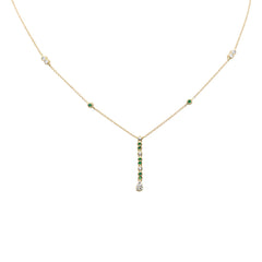 SPECIAL! .23ct G SI 14K Yellow Gold Diamond Emerald Gemstone Dangling Pendant Necklace 16" + 2" EXT
