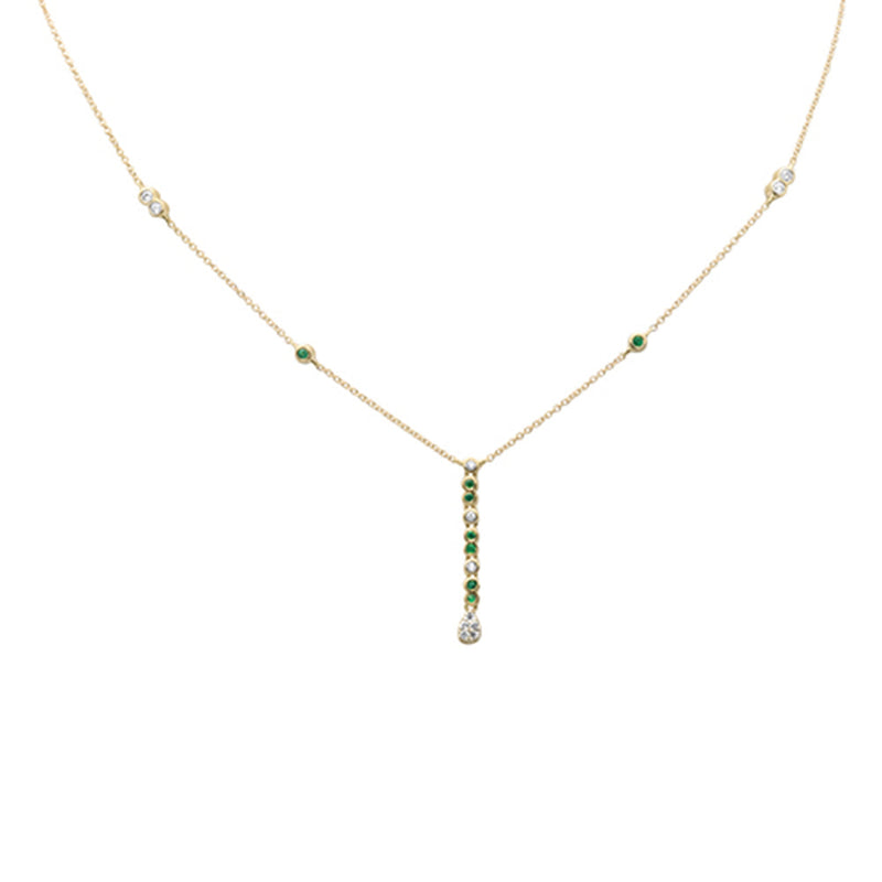 SPECIAL! .23ct G SI 14K Yellow Gold Diamond Emerald Gemstone Dangling Pendant Necklace 16" + 2" EXT
