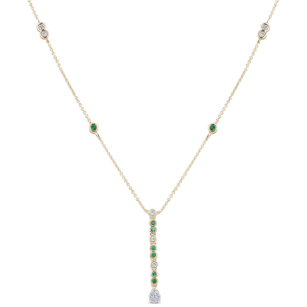 SPECIAL! .23ct G SI 14K Yellow Gold Diamond Emerald Gemstone Dangling Pendant Necklace 16" + 2" EXT