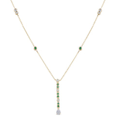 SPECIAL! .23ct G SI 14K Yellow Gold Diamond Emerald Gemstone Dangling Pendant Necklace 16" + 2" EXT