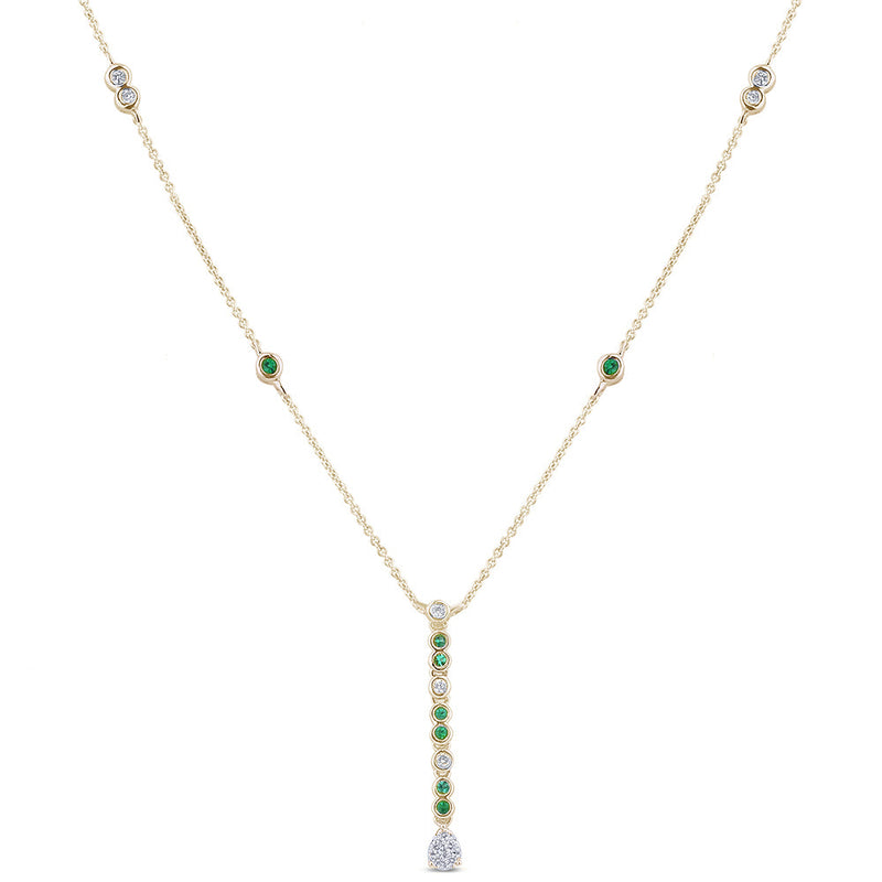 SPECIAL! .23ct G SI 14K Yellow Gold Diamond Emerald Gemstone Dangling Pendant Necklace 16" + 2" EXT