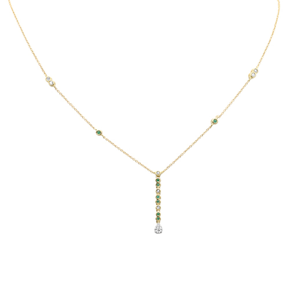 SPECIAL! .21ct G SI 14K Yellow Gold Diamond & Emerald Gemstone Drop Pendant Necklace 16" + 2" Ext