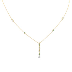 SPECIAL! .21ct G SI 14K Yellow Gold Diamond & Emerald Gemstone Drop Pendant Necklace 16" + 2" Ext