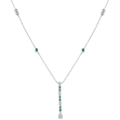 SPECIAL!.22ct G SI 14K White Gold Diamond & Emerald Gemstone Pendant Necklace 16+2" Long