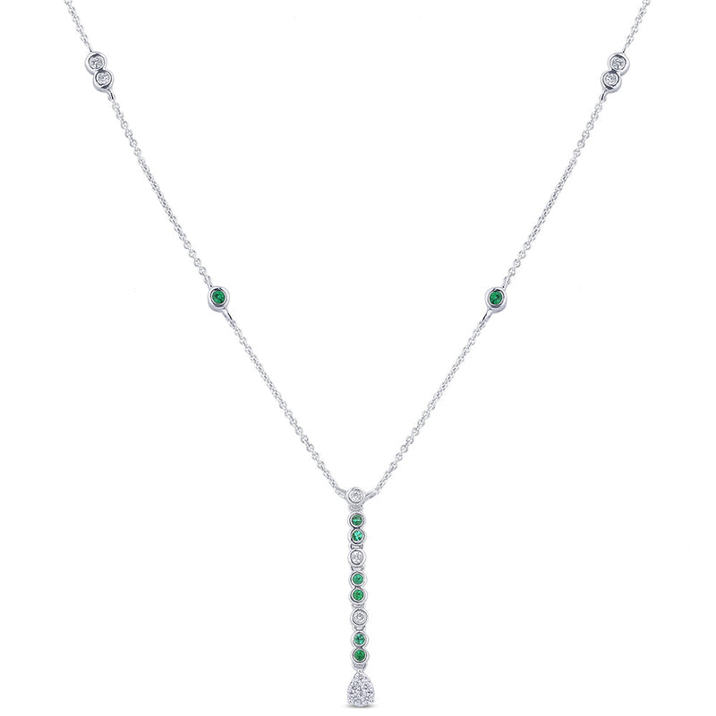 SPECIAL!.22ct G SI 14K White Gold Diamond & Emerald Gemstone Pendant Necklace 16+2" Long